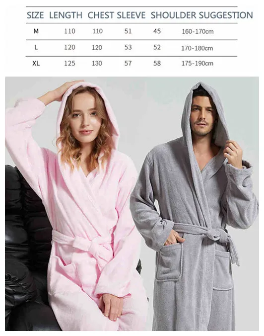 Wjczt Men Bathrobe Hooded 100% Cotton Thick Warm Towel Fleece Cotton Dressing Gowns Long Bath Robe Hotel Spa Soft Bridesmaid Robe