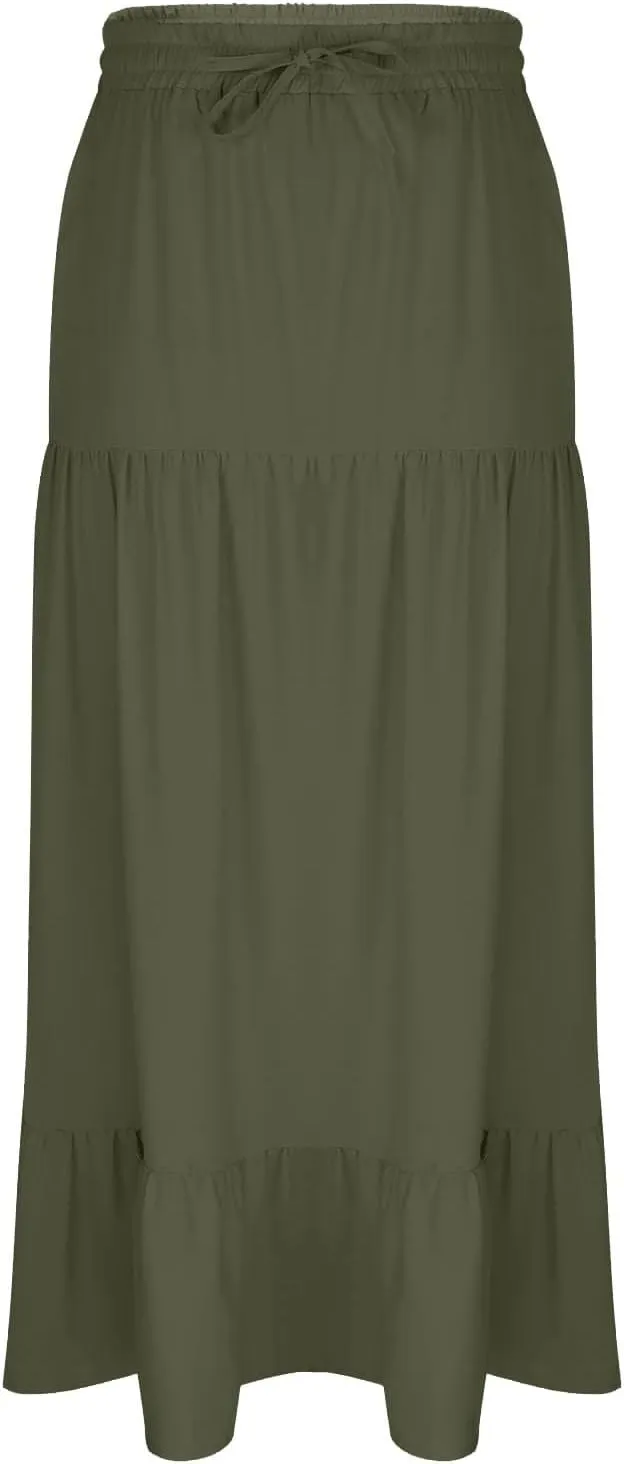 Women Boho Maxi Skirt Set Off Shoulder Ruffle Trim Ruched Crop Top and Flowy Slit Long Skirts 2 Piece Outfits Beach Wear
