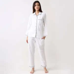 Women Classic White Pajama Set