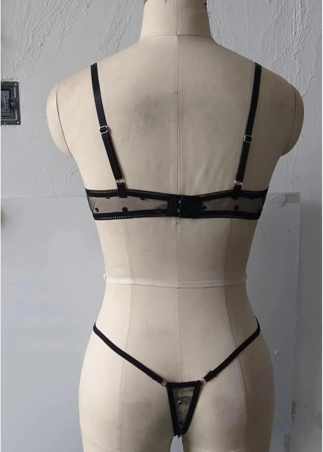Women Dot Mesh Lingerie Set Slim Cut Out Underwire Lingerie Set Two Piece Underwear Hanging Neck Towel Bra for