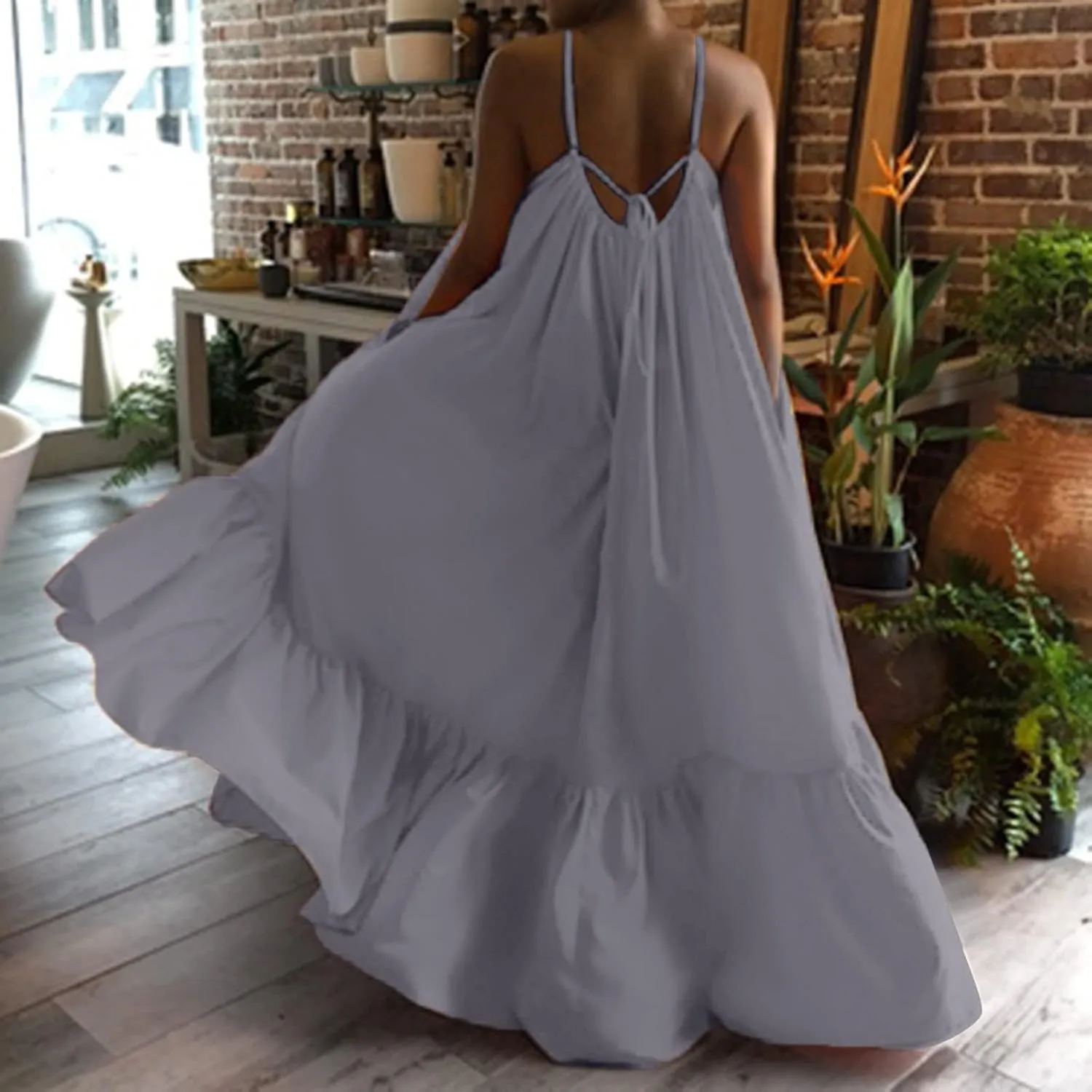Women Flowy Dress Sleeveless Spaghetti Strap Maxi Long Thin Sexy Low Cut Vneck Ruched Fall Summer Dress for Women 2025