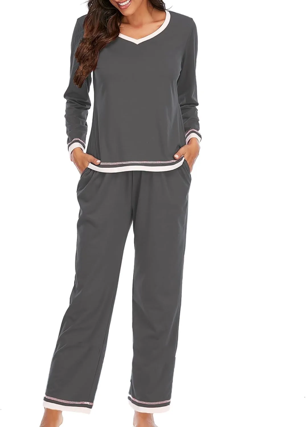 Women Pajamas Set Lounge Long Sleeve Round Neck Sleepwear Tops Comfy Long Pants Soft Sleepwear Nightwear