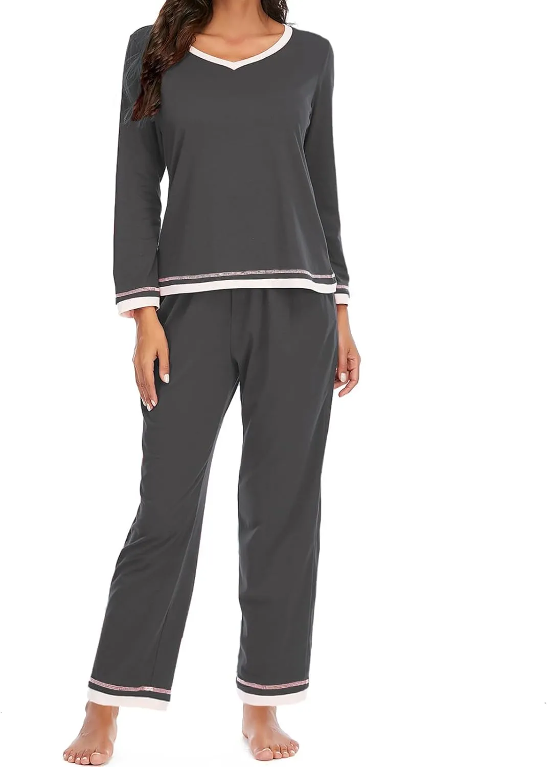 Women Pajamas Set Lounge Long Sleeve Round Neck Sleepwear Tops Comfy Long Pants Soft Sleepwear Nightwear