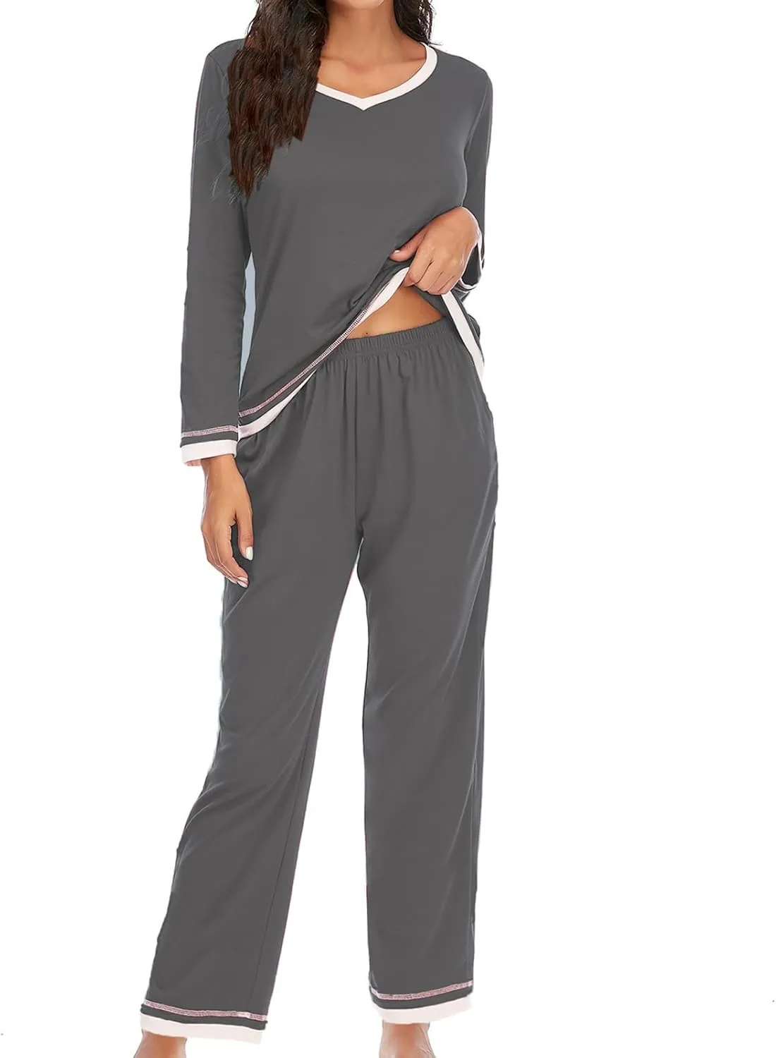 Women Pajamas Set Lounge Long Sleeve Round Neck Sleepwear Tops Comfy Long Pants Soft Sleepwear Nightwear