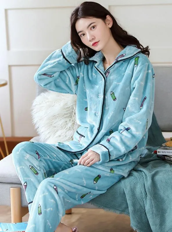 WOMEN PINK PENCILS LONG SLEEVE NIGHTWEAR SUIT