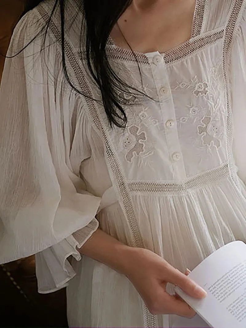 Women Pure Cotton Country Victorian Nightgowns Long Nightie
