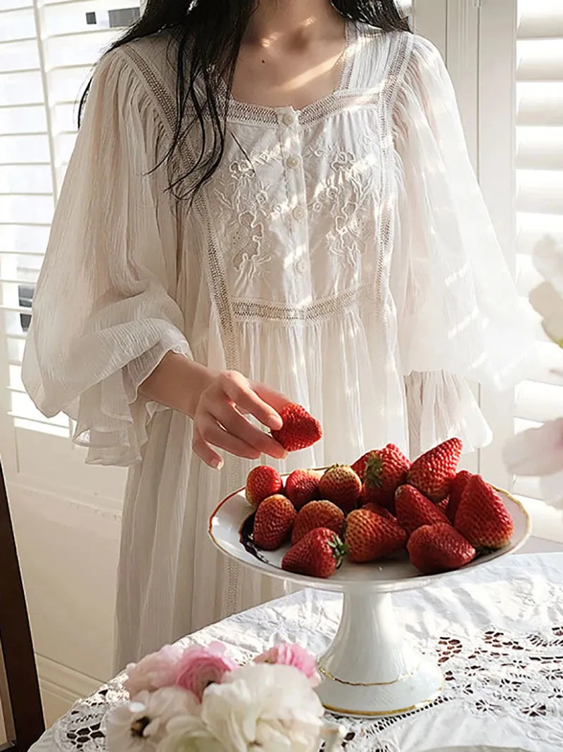 Women Pure Cotton Country Victorian Nightgowns Long Nightie