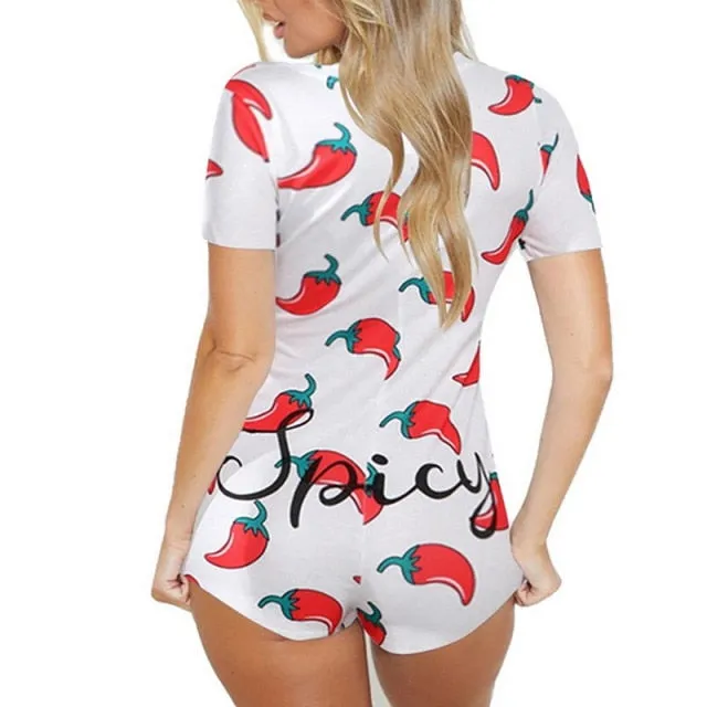 Women Sexy Sleepwear Cute Cartoon Print Short Set Pajamas Spicy Pepper Sweet Short Sleeve T Shirts Shorts Summer Pijama