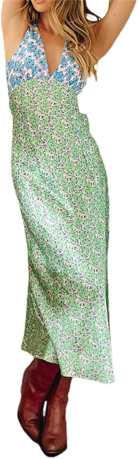 Women Sexy Spaghetti Strap Patchwork Maxi Dress Off Shoulder Hollow Out Long Dress Y2k Bodycon Backless Night Party Dress