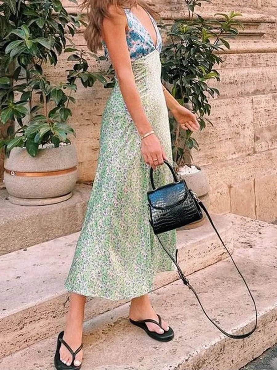 Women Sexy Spaghetti Strap Patchwork Maxi Dress Off Shoulder Hollow Out Long Dress Y2k Bodycon Backless Night Party Dress