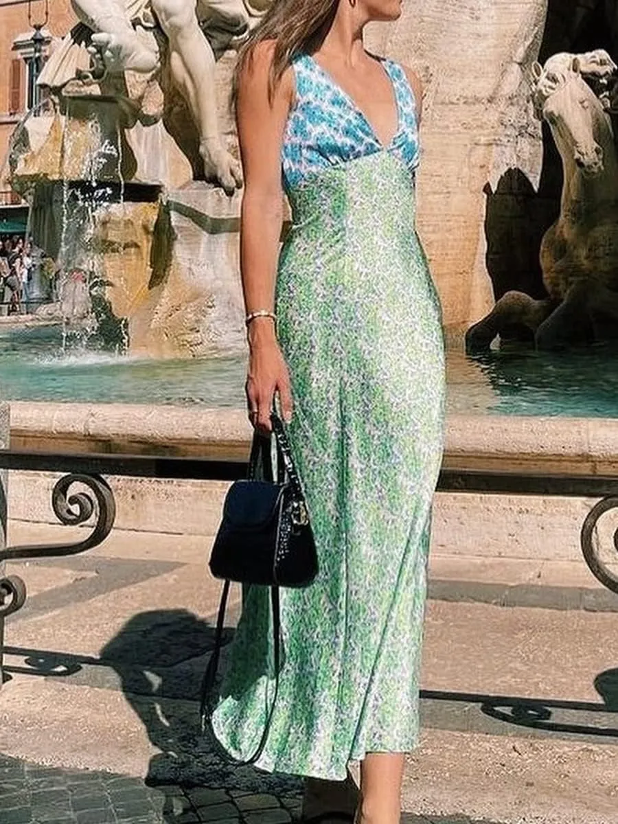 Women Sexy Spaghetti Strap Patchwork Maxi Dress Off Shoulder Hollow Out Long Dress Y2k Bodycon Backless Night Party Dress