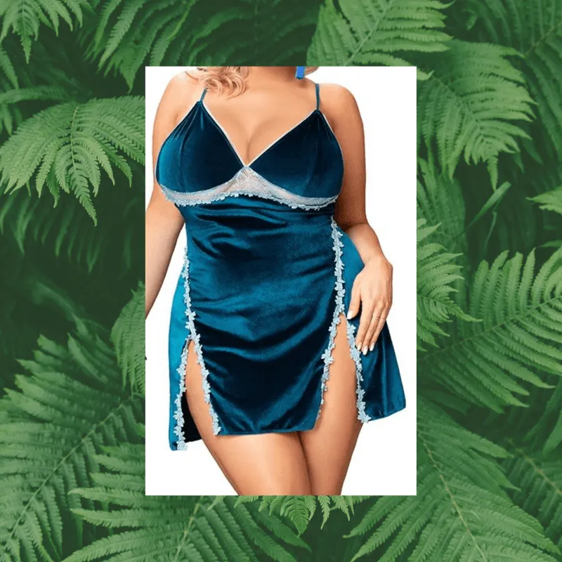 Women Sexy Velvet Sleepwear Nightwear Night Dress Pijamas Plus Size Nightgown