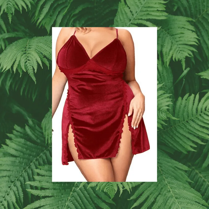 Women Sexy Velvet Sleepwear Nightwear Night Dress Pijamas Plus Size Nightgown