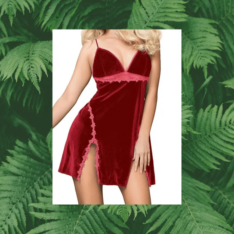 Women Sexy Velvet Sleepwear Nightwear Night Dress Pijamas Plus Size Nightgown