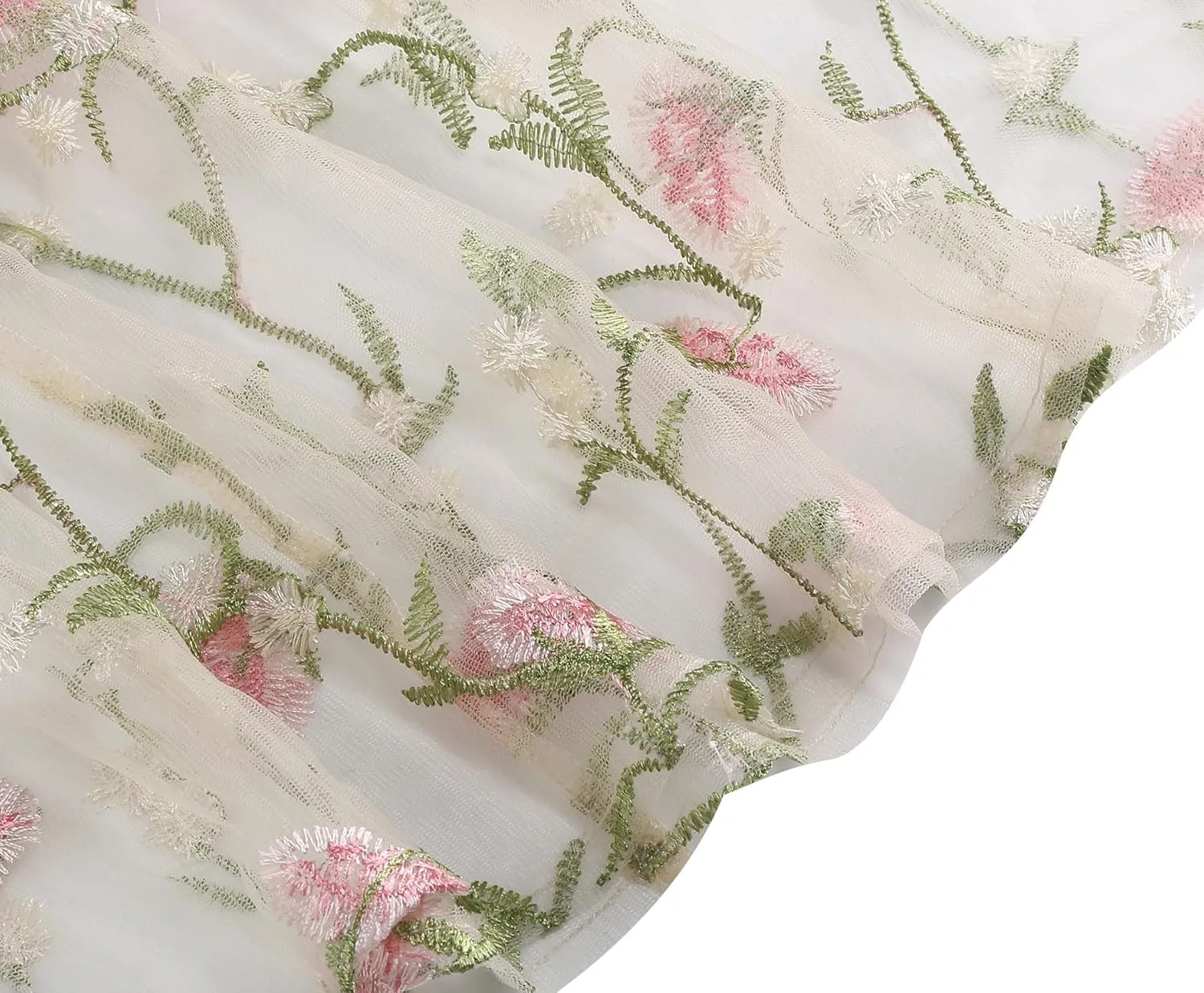Women Short Sleeve 2 Piece Floral Embroidery Dress Mesh Sheer Wedding Tulle Prom Midi Evening Cocktail Party Dress with Belt