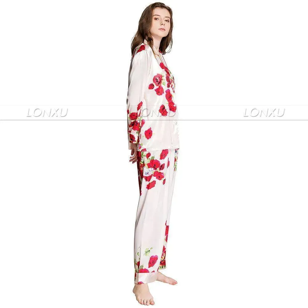Women Silk Pajama Set, Floral