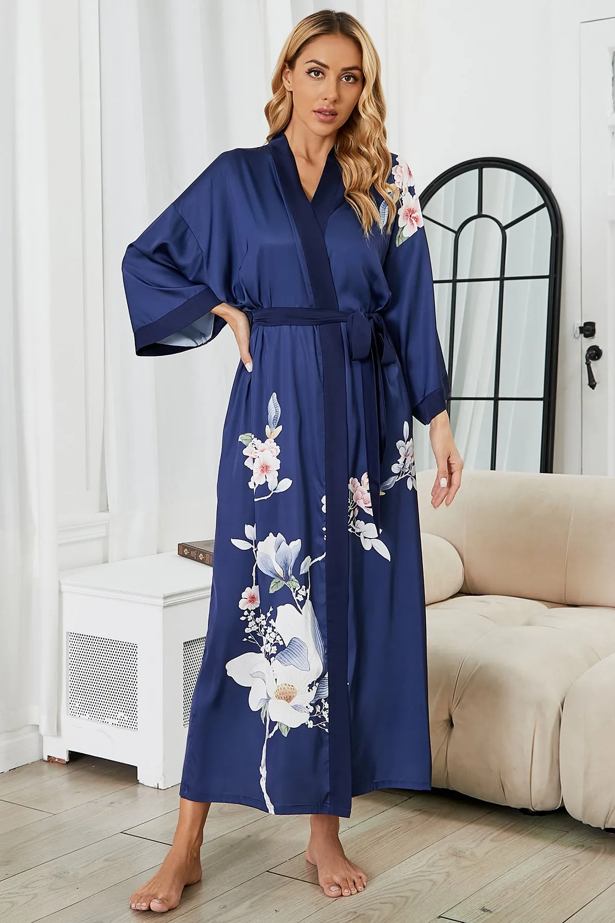 Women Silk Print Kimono Robes