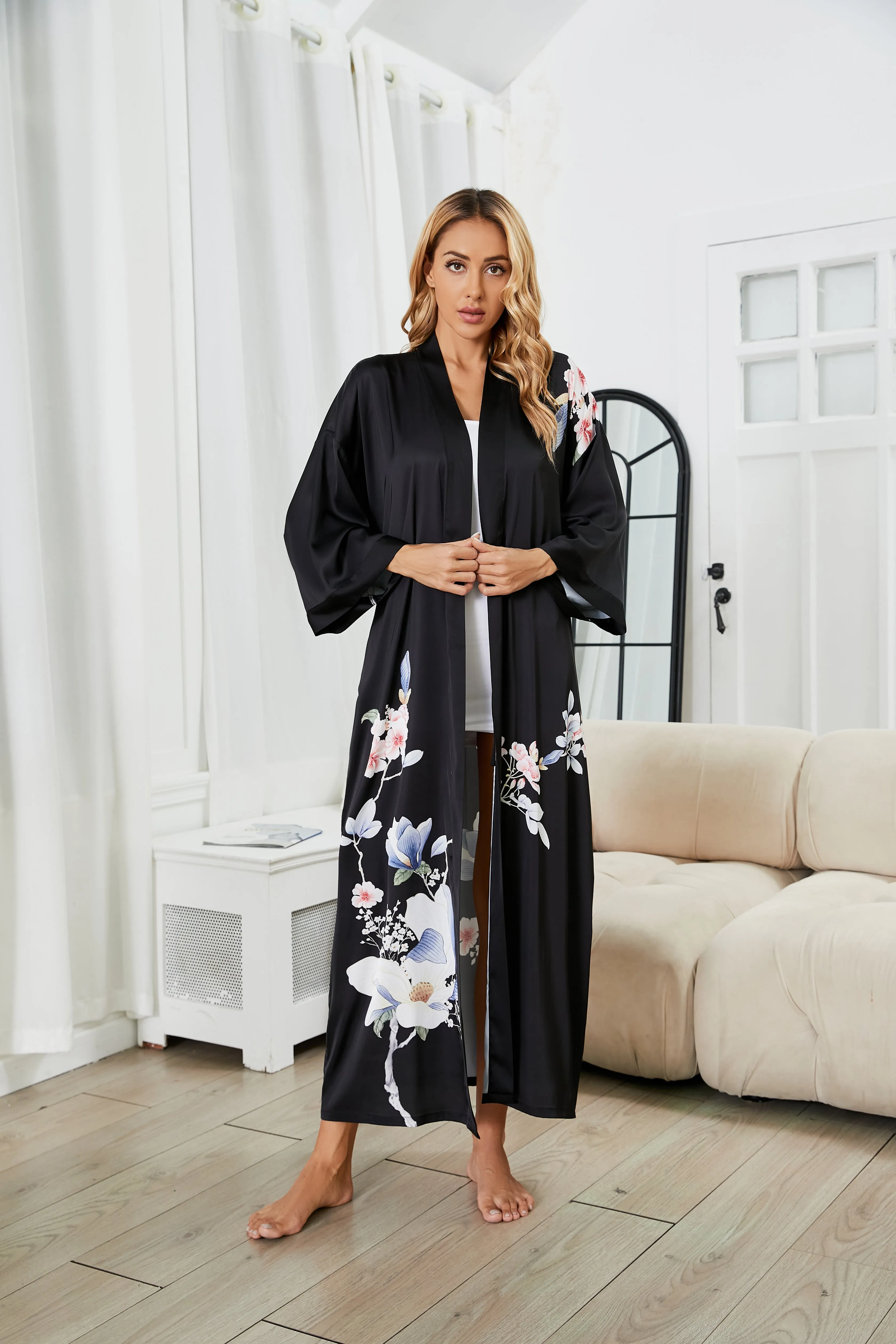 Women Silk Print Kimono Robes