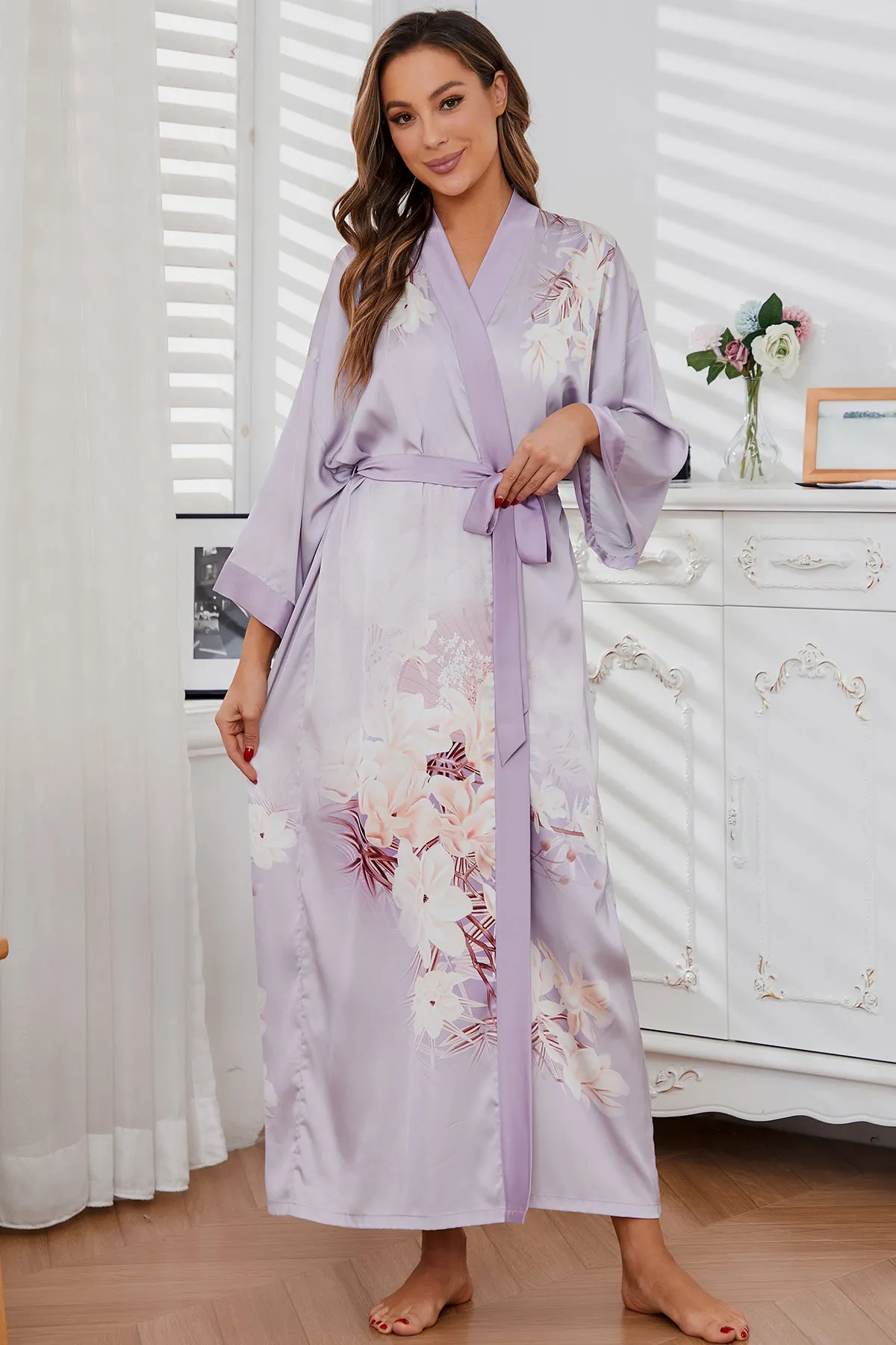 Women Silk Print Kimono Robes
