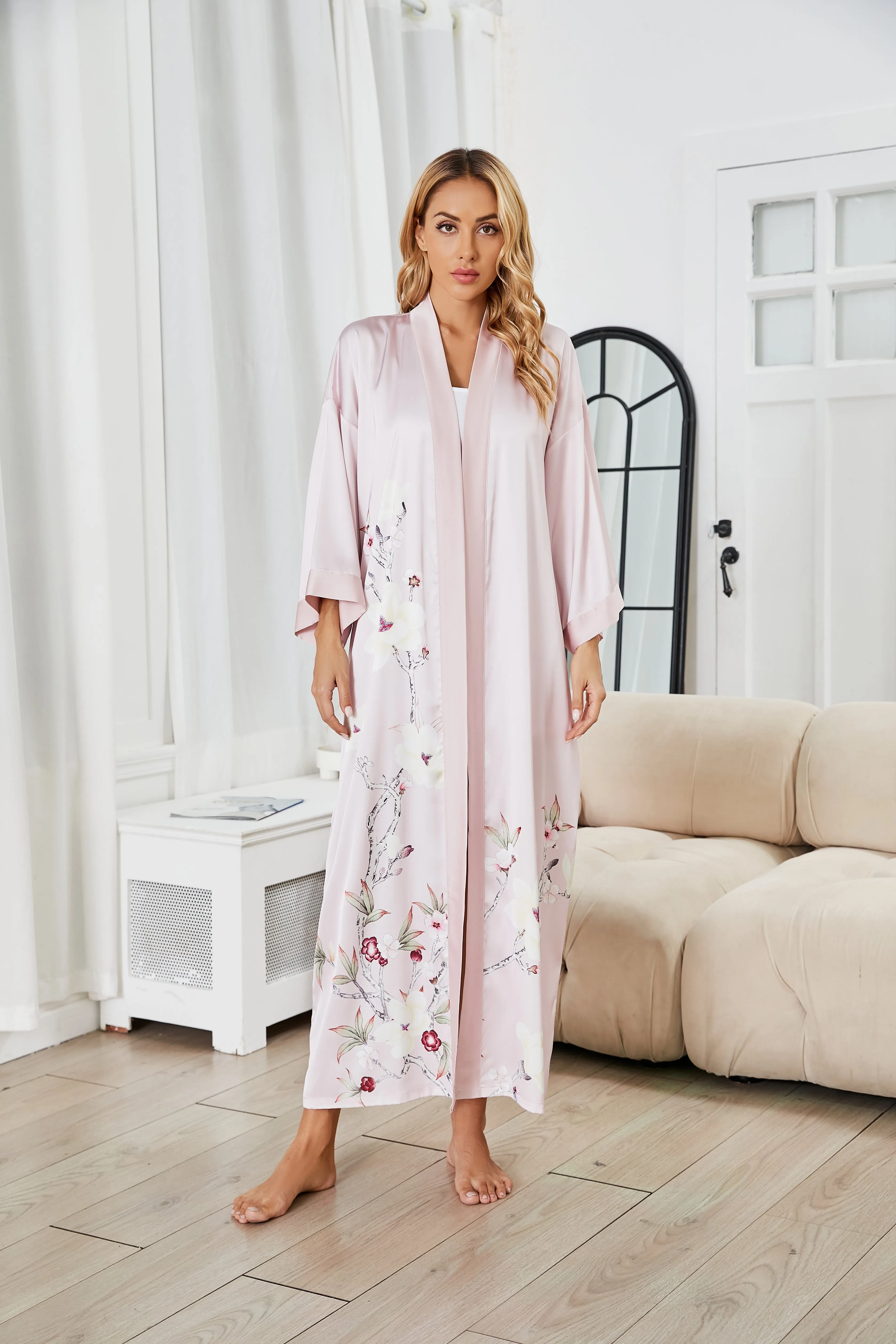 Women Silk Print Kimono Robes