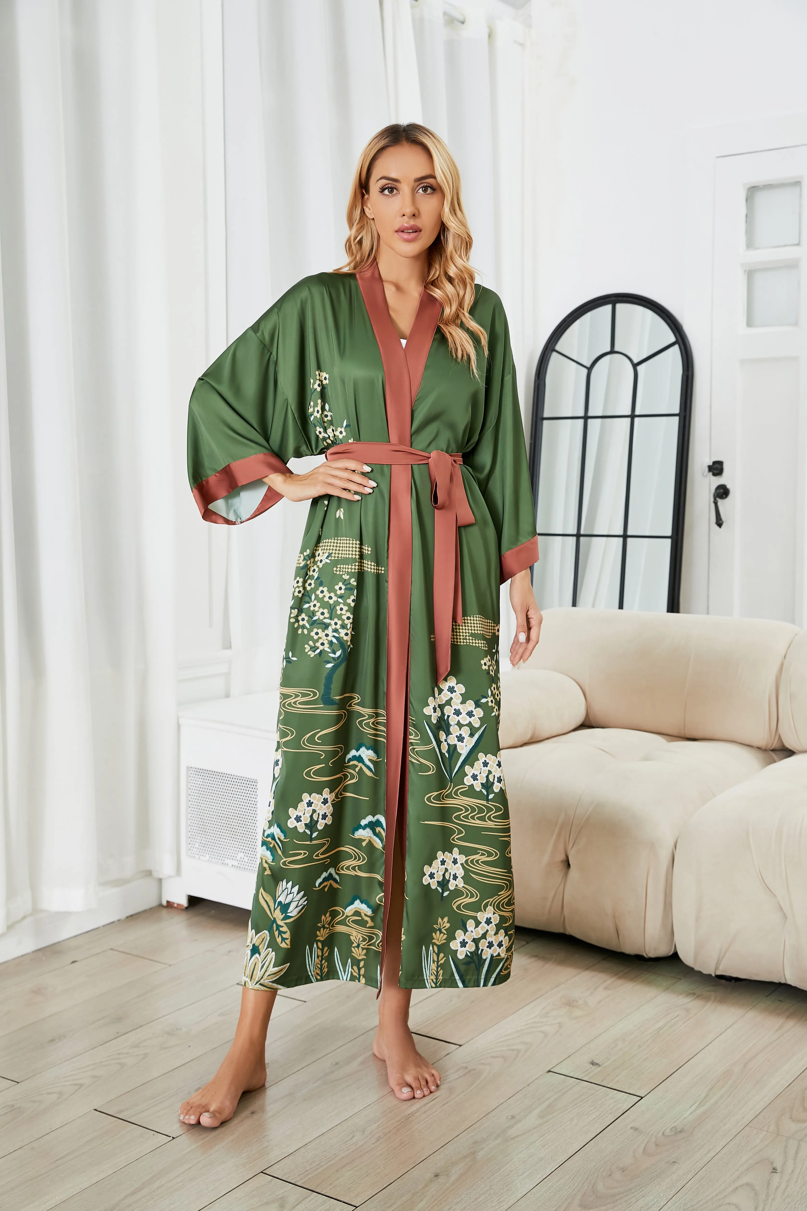 Women Silk Print Kimono Robes