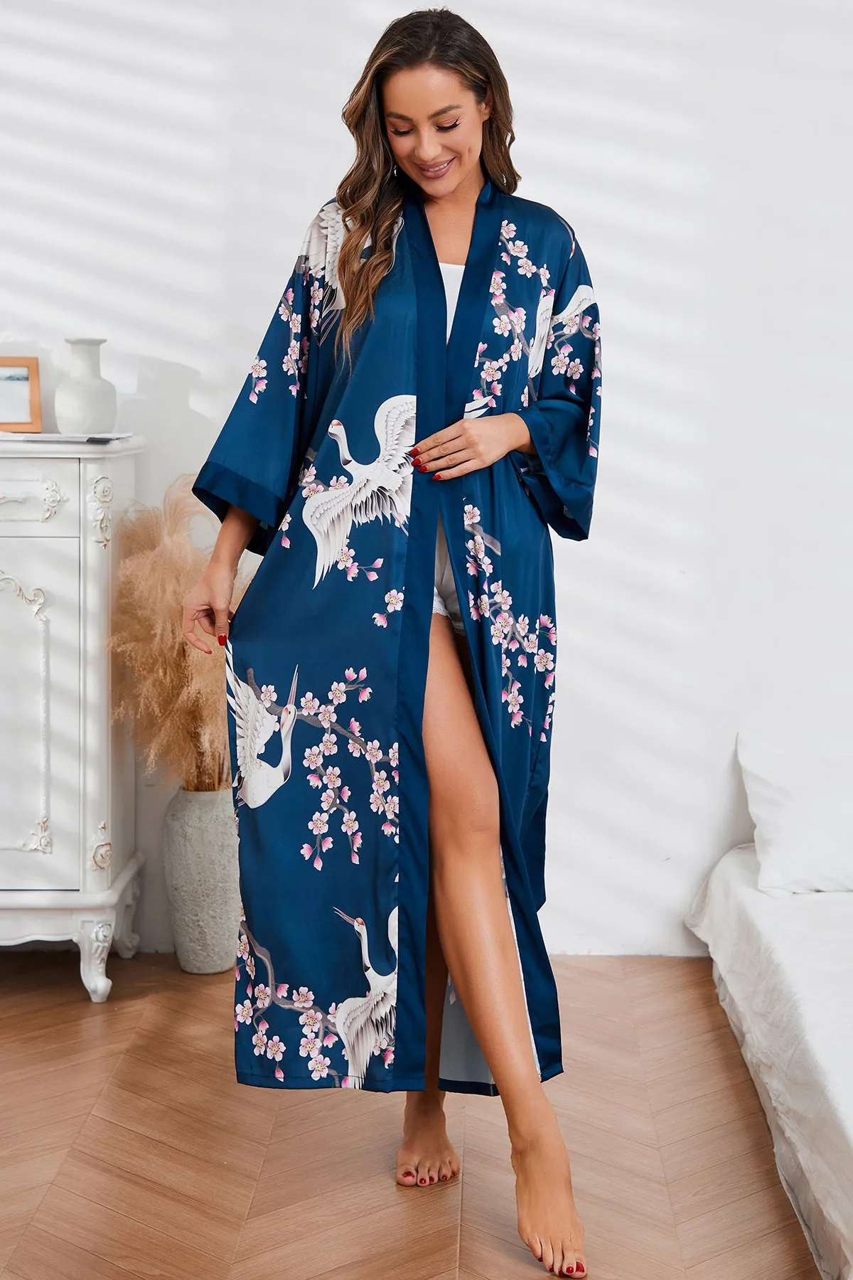 Women Silk Print Kimono Robes