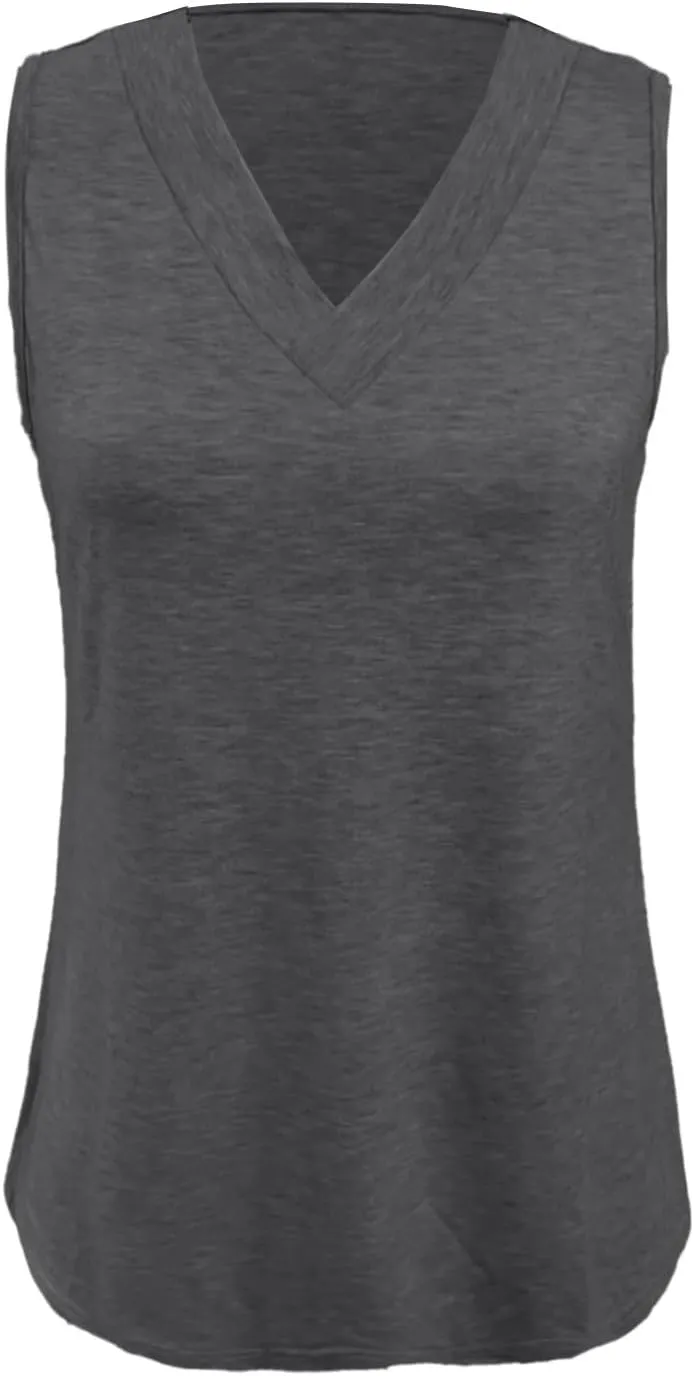 Women Summer Tank Top Dressy 2025 Vacation Sleeveless V Neck Loose Tees Fashion Casual Clothes