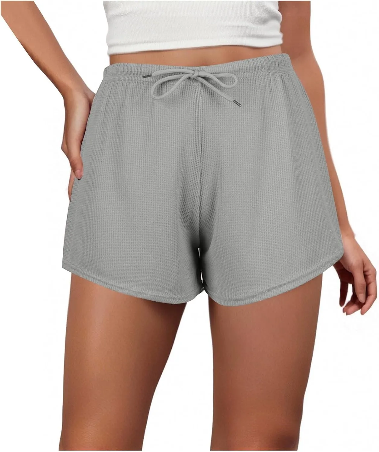 Women Waffle Knit Basic Lounge Shorts Summer High Waist Sleepwear Bottom Comfy Loose Fit Yoga Gym Sleep Pajama Short Pant