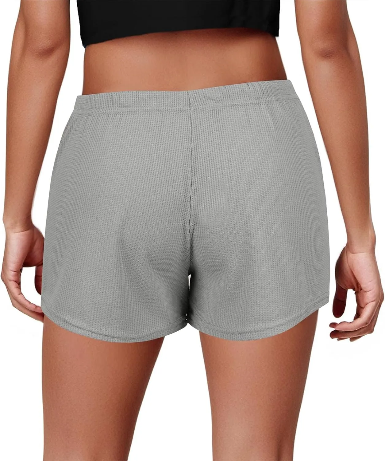 Women Waffle Knit Basic Lounge Shorts Summer High Waist Sleepwear Bottom Comfy Loose Fit Yoga Gym Sleep Pajama Short Pant