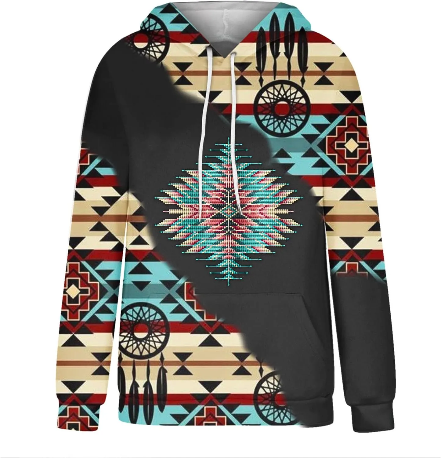 Women Western Aztec Hoodies Long Sleeve Pullover Sweatshirts Graphic Vintage Shirts Tops Cowgirl Wear Clothes 2023