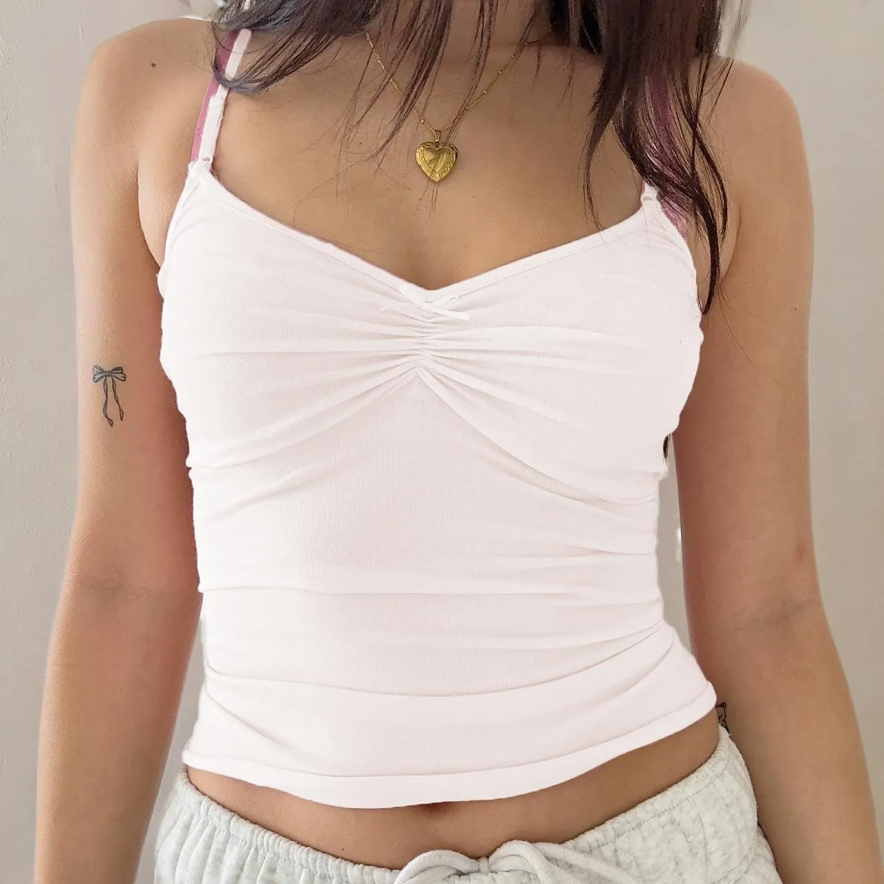 Women Y2k Spaghetti Strap Camisole Crop Top Deep V Neeck Slim Fitted Vest Going Out Shirt Tank Tops Streetwear