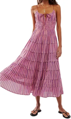 Women Y2k Tie Up Front Striped Maxi Dress Boho Floral Spaghetti Strap Backless Going Out Boho Long Dress