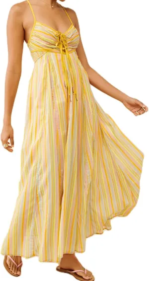Women Y2k Tie Up Front Striped Maxi Dress Boho Floral Spaghetti Strap Backless Going Out Boho Long Dress