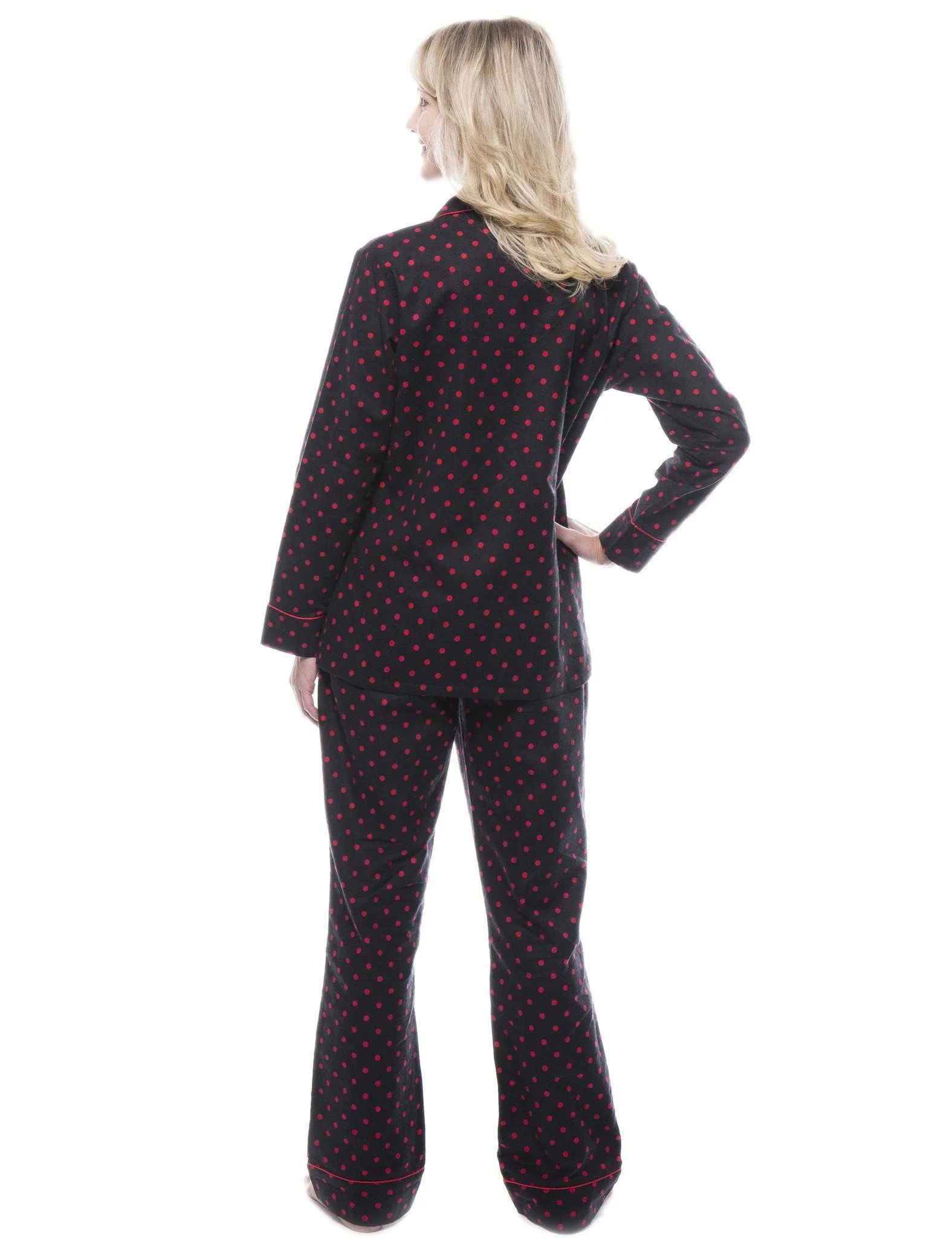 Women's 100% Cotton Flannel Pajama Sleepwear Set - Dots Diva Black/Red