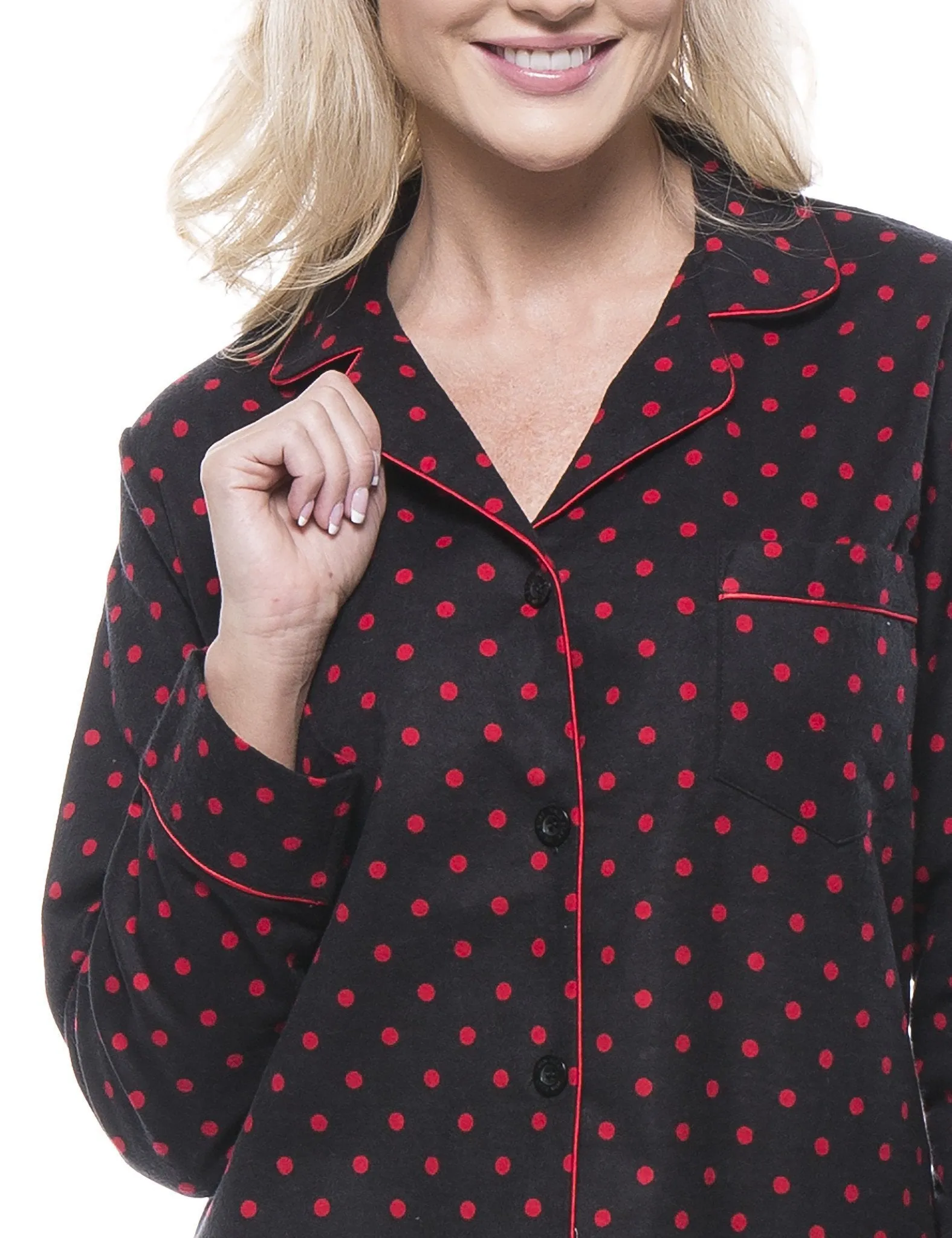 Women's 100% Cotton Flannel Pajama Sleepwear Set - Dots Diva Black/Red