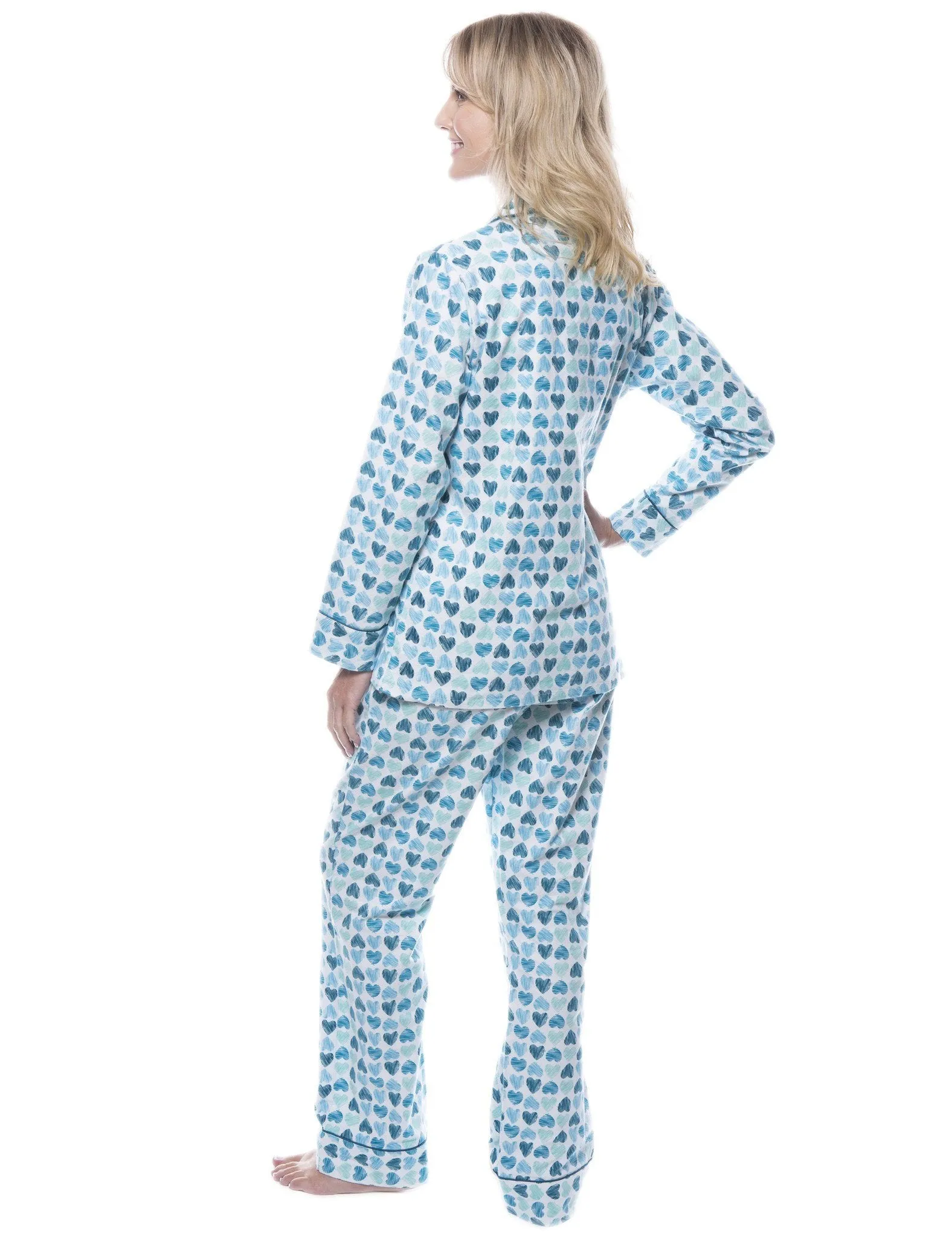 Women's 100% Cotton Flannel Pajama Sleepwear Set - Scribbled Hearts White/Blue