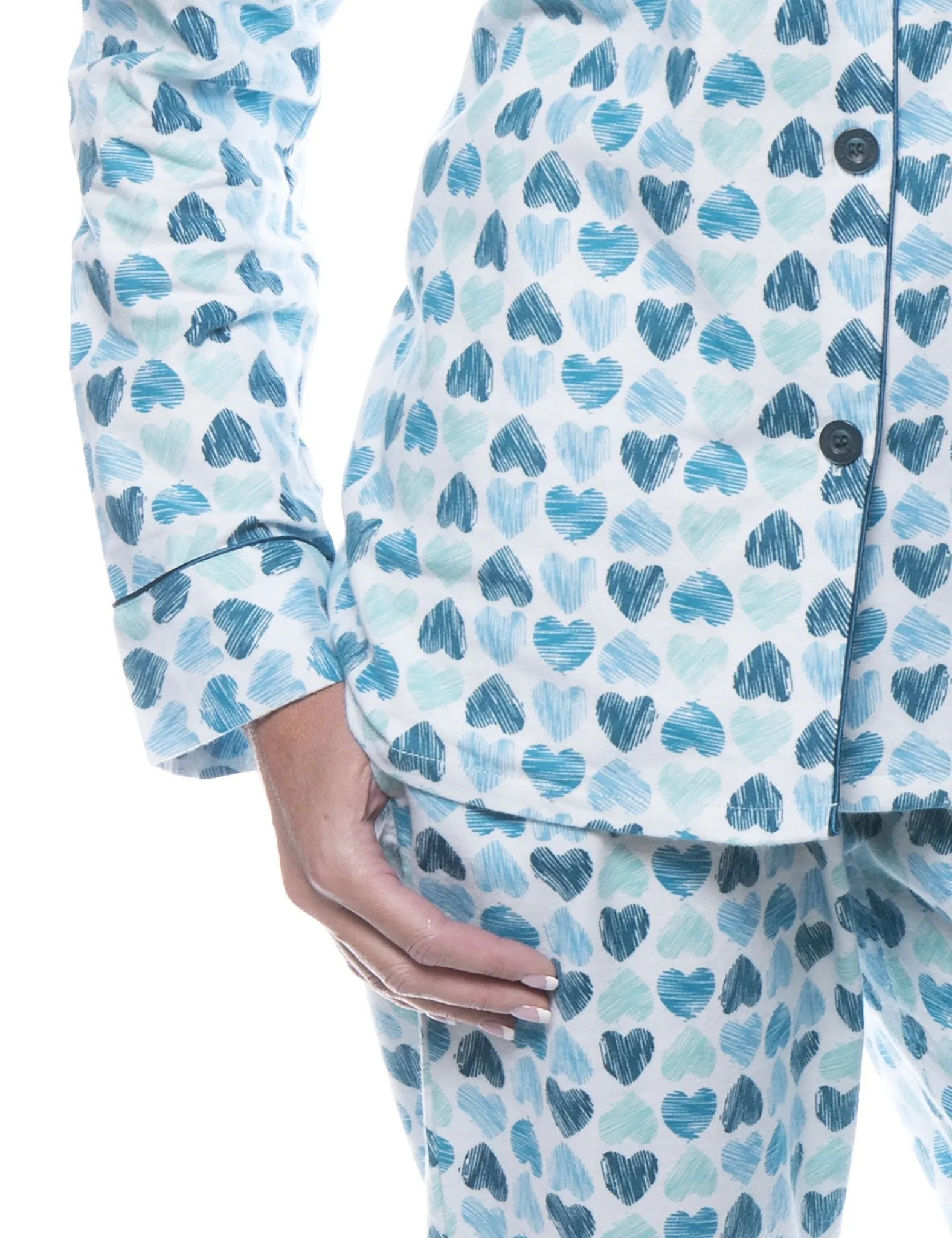 Women's 100% Cotton Flannel Pajama Sleepwear Set - Scribbled Hearts White/Blue