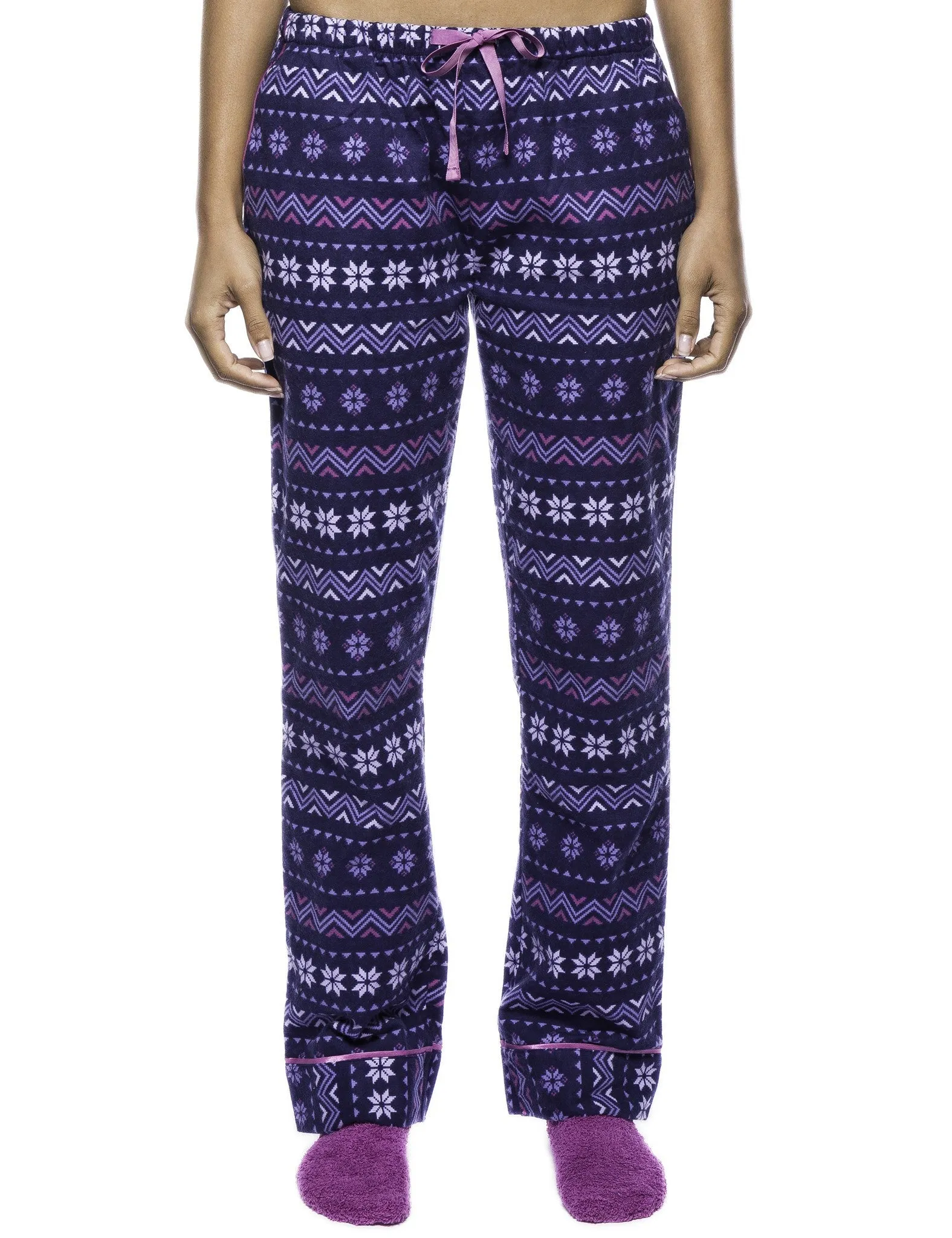 Women's 2 Pack Cotton Flannel Lounge Pants with Free Socks