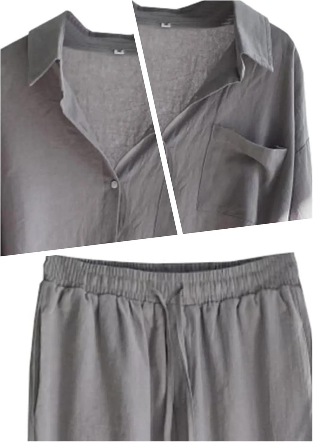Women's 2 Piece Set Linen Button Down Shirt Wide Leg Pants Tracksuit Plus Size Pants Sets Women 2 Piece Outfits