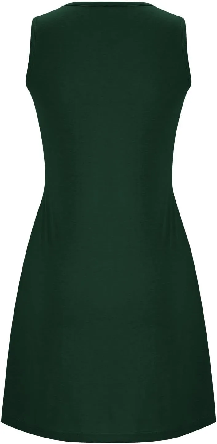 Women's 2024 Summer Casual Loose Beach Sleeveless Midi Sundress with Pockets Swing Solid Ruffle A-Line Dresses