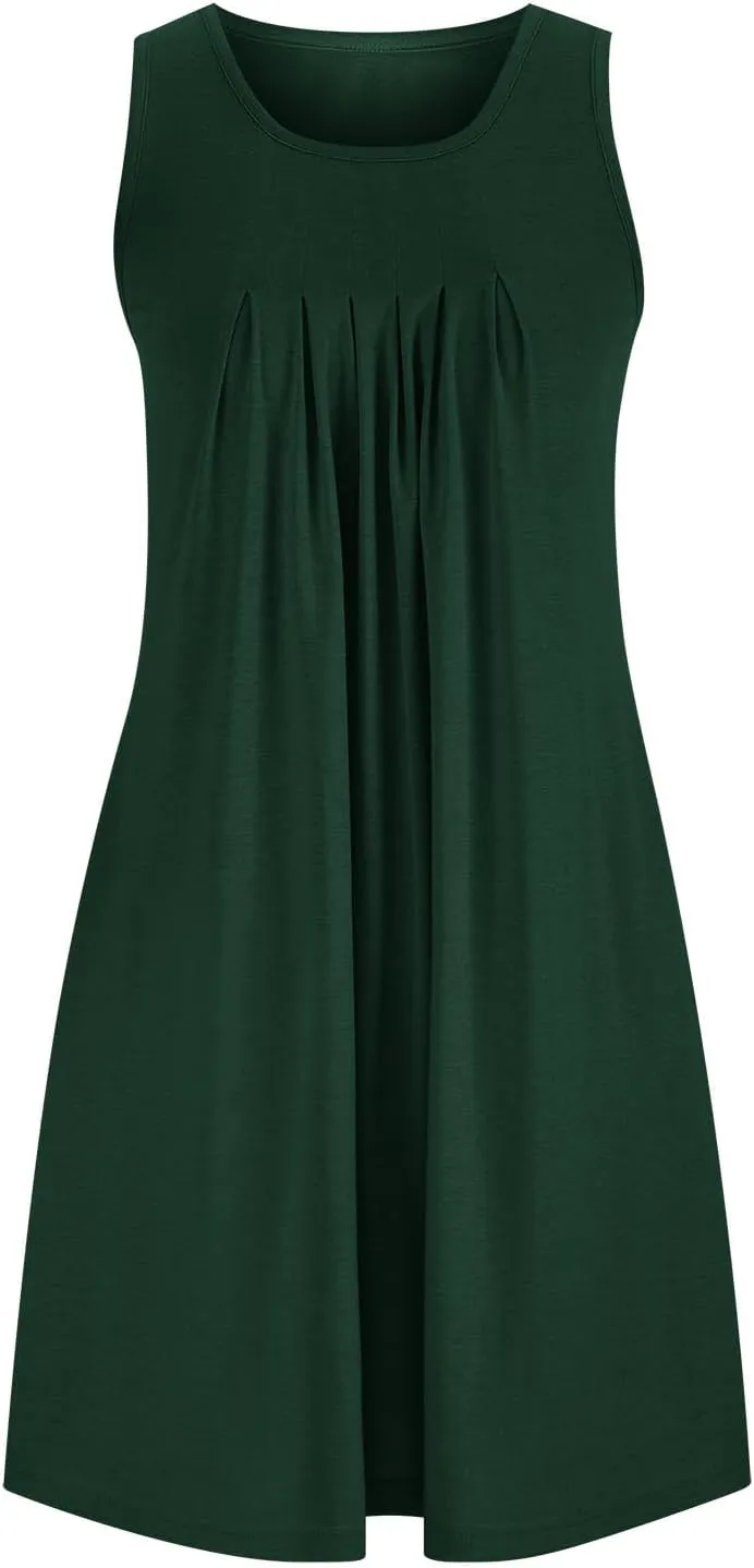 Women's 2024 Summer Casual Loose Beach Sleeveless Midi Sundress with Pockets Swing Solid Ruffle A-Line Dresses
