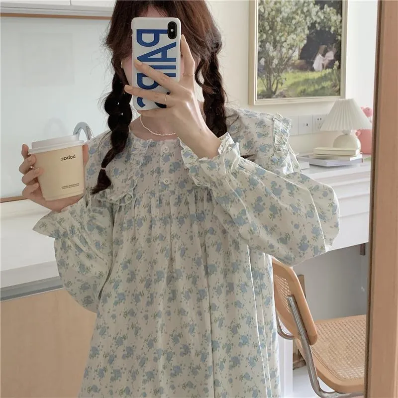 Women's Autumn Long-sleeved Cotton Pajamas Nightdress Home Wear Lounge wear