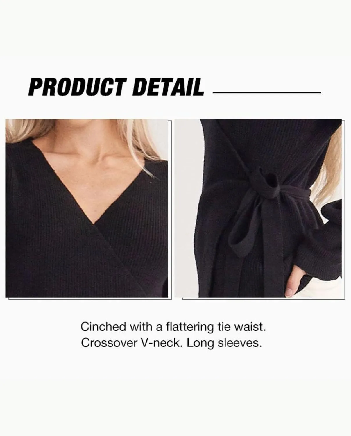 Women's Balloon Sleeves Ribbed Knitted Tie Front Sweater