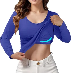 Womens Built-in Bra T-Shirt Padded Solid Color Long Sleeve Built in Bra Underwear Shirt Modal Sports Bra Workout Tops