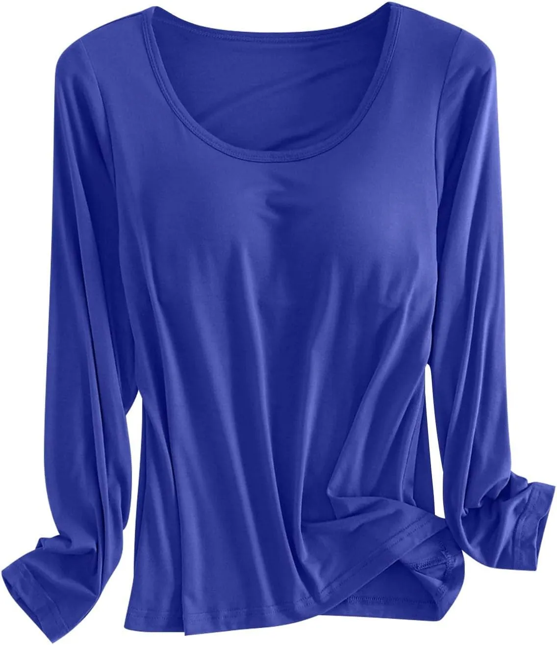 Womens Built-in Bra T-Shirt Padded Solid Color Long Sleeve Built in Bra Underwear Shirt Modal Sports Bra Workout Tops