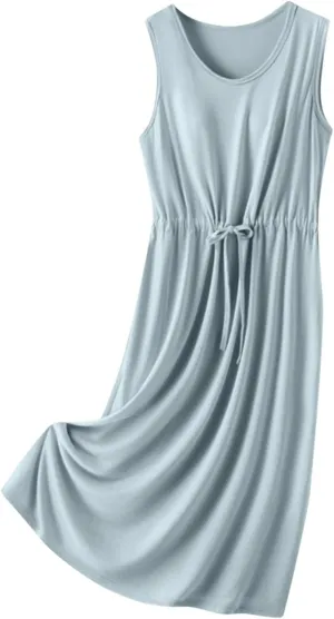 Women's Bulit-in-Bra Nightgown Loose V Neck Sleeveless Sleepwear Drawstring Waist Comfy Nightdress Soft Modal Sleepshirts
