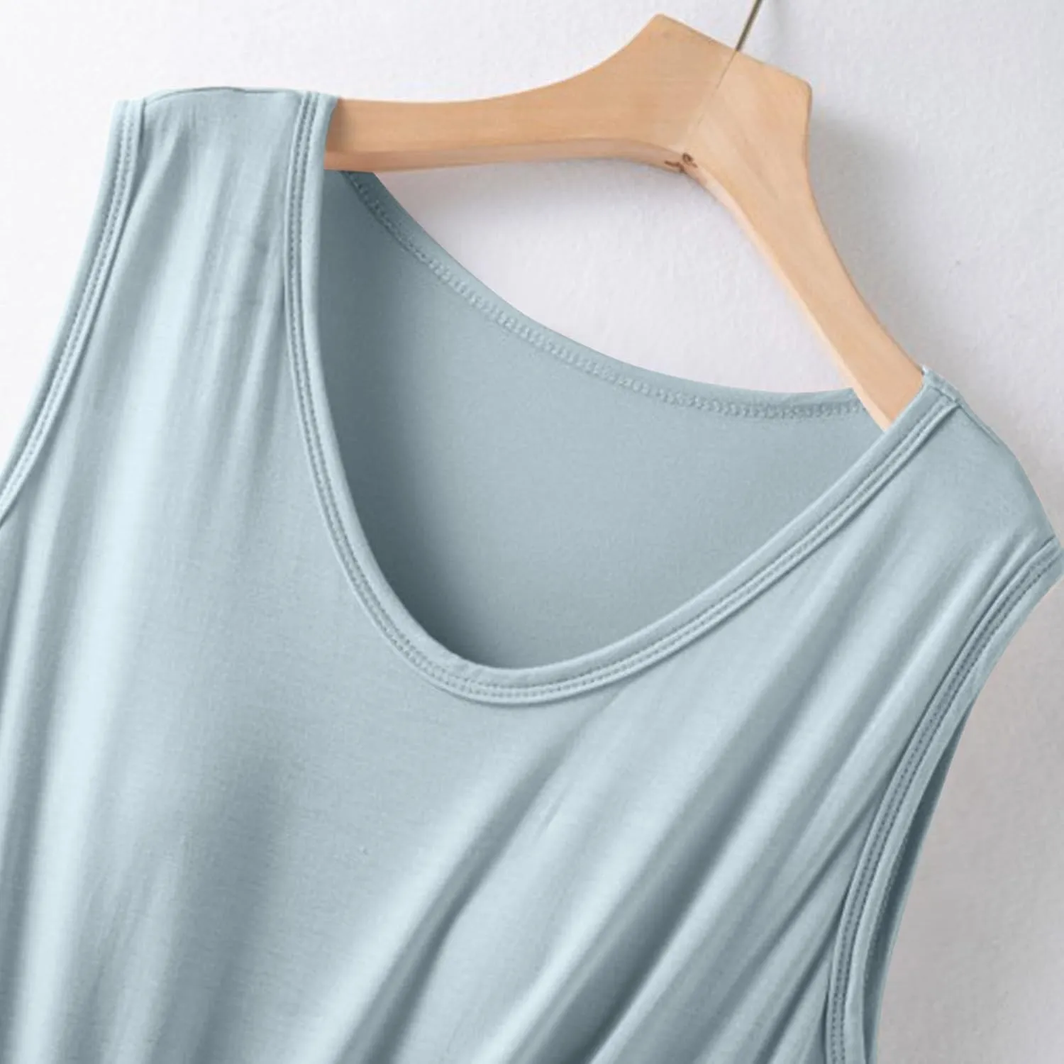 Women's Bulit-in-Bra Nightgown Loose V Neck Sleeveless Sleepwear Drawstring Waist Comfy Nightdress Soft Modal Sleepshirts