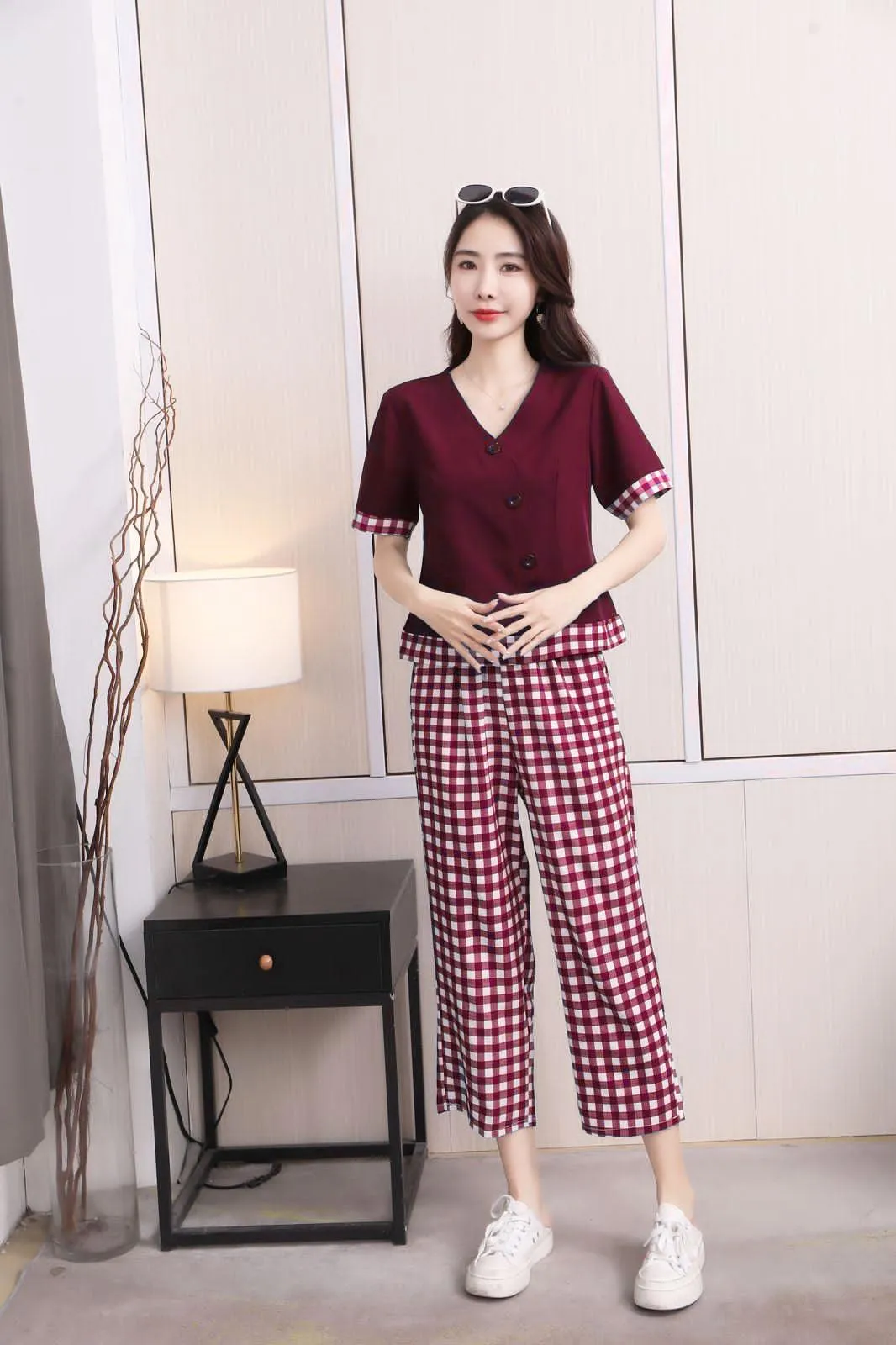 Women's Casual Korean Fashion Pajamas 2 Pcs Set - 9037#