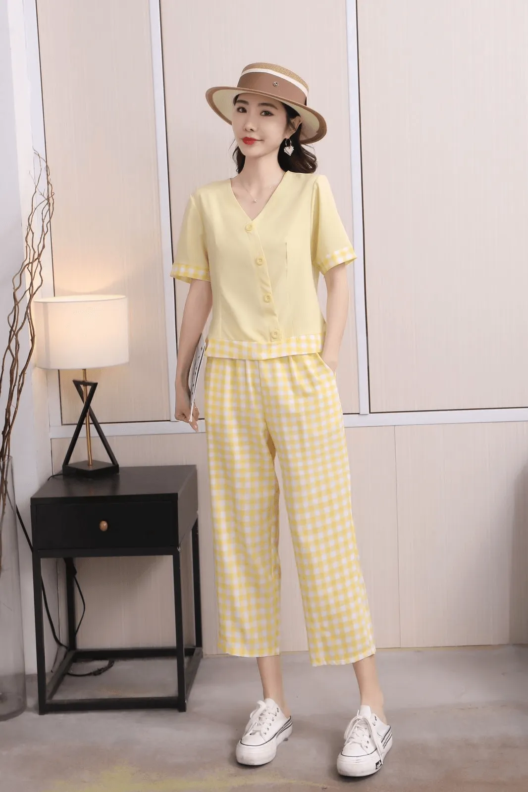 Women's Casual Korean Fashion Pajamas 2 Pcs Set - 9037#