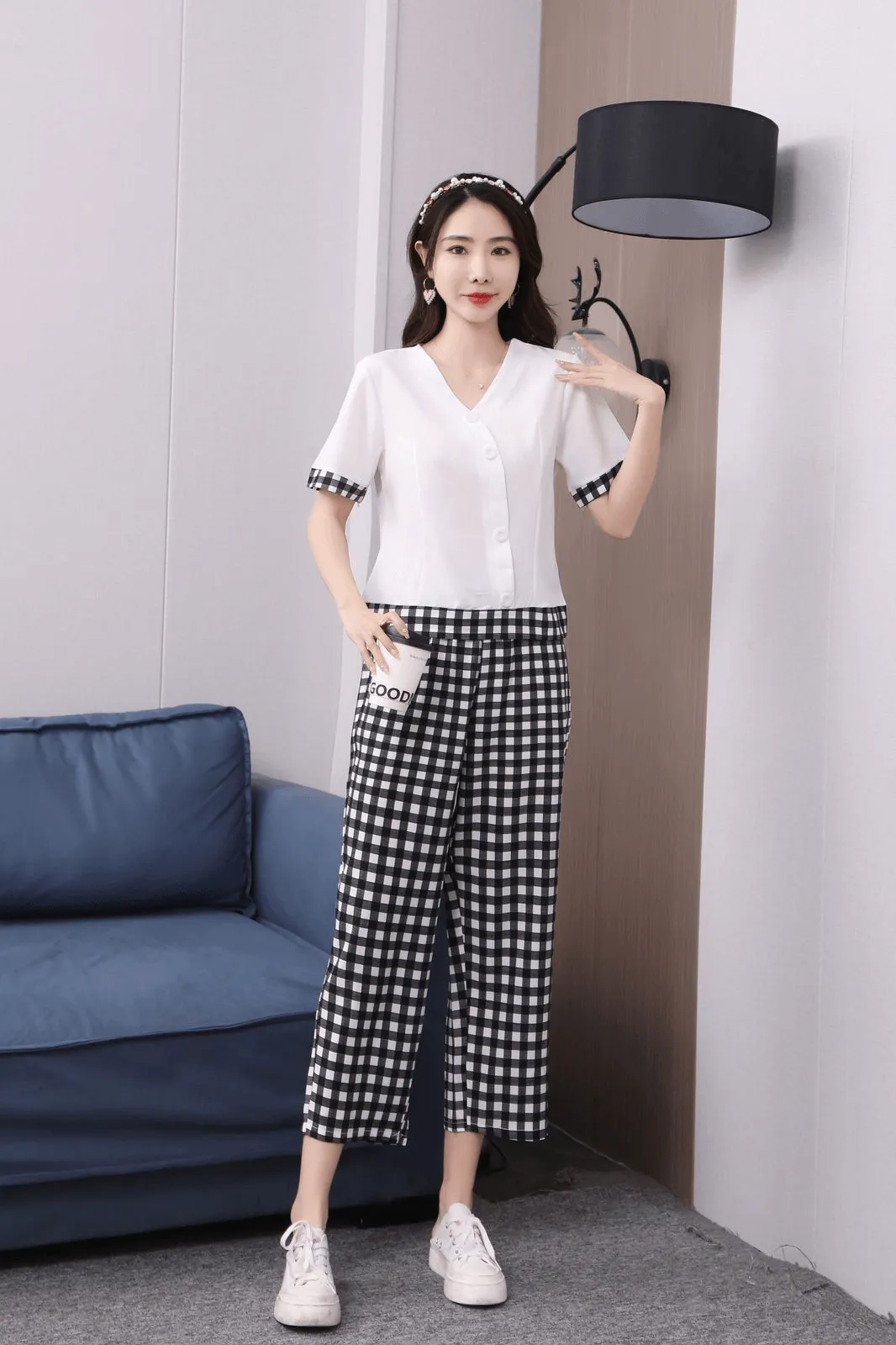 Women's Casual Korean Fashion Pajamas 2 Pcs Set - 9037#